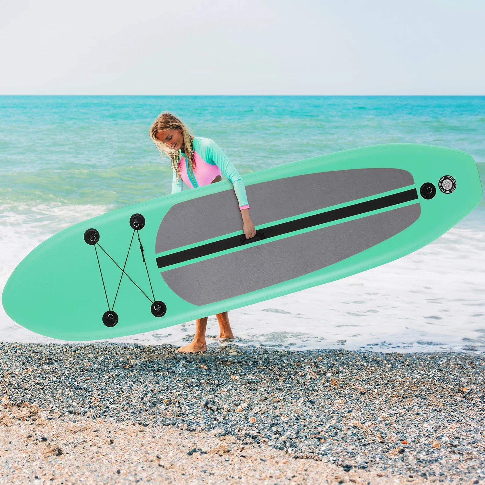 Arlopu 10' Inflatable Stand up Paddle Board SUP Surfboard with Aluminum Paddle for Adults, 6'' Thick