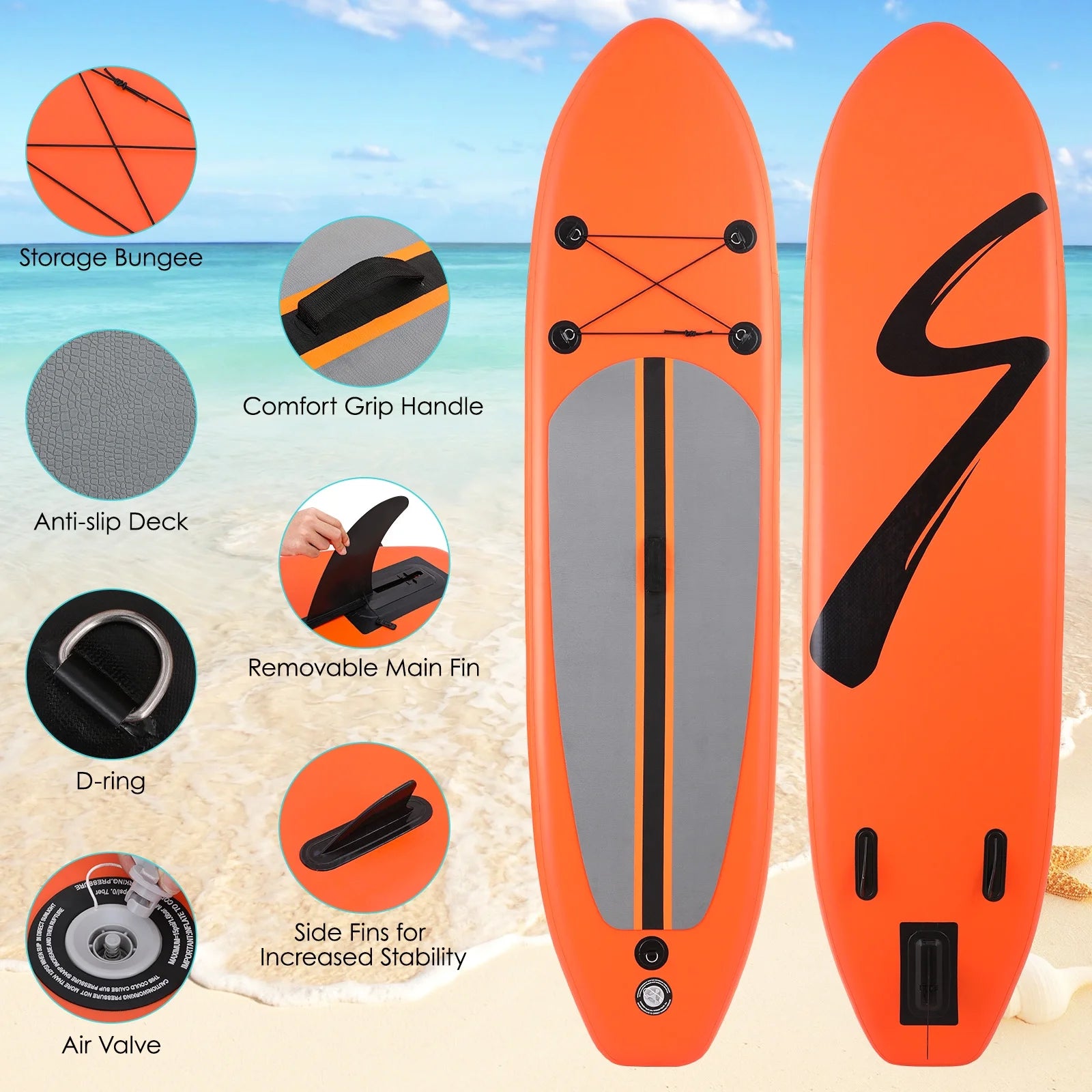 Arlopu 10' Inflatable Stand up Paddle Board SUP Surfboard with Aluminum Paddle for Adults, 6'' Thick