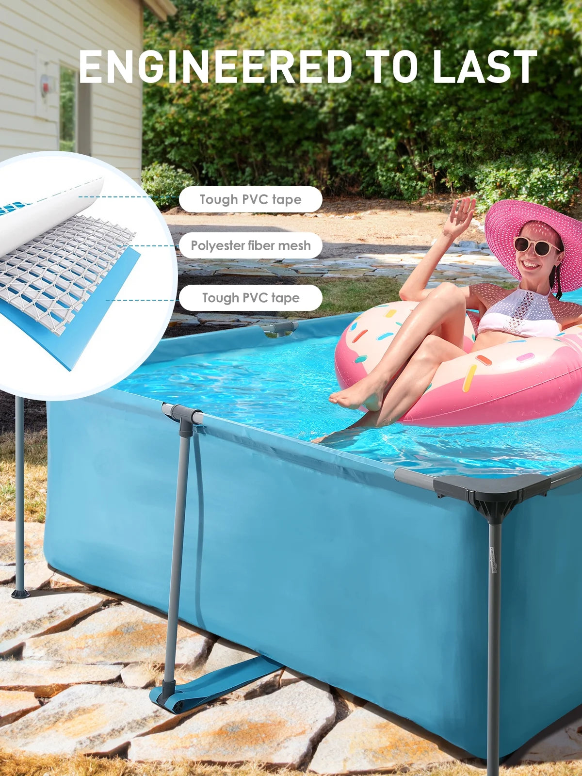 15FT Rectangular Frame Swimming Pool Metal Outdoor Backyard Above Ground Pool Family Adults Splash