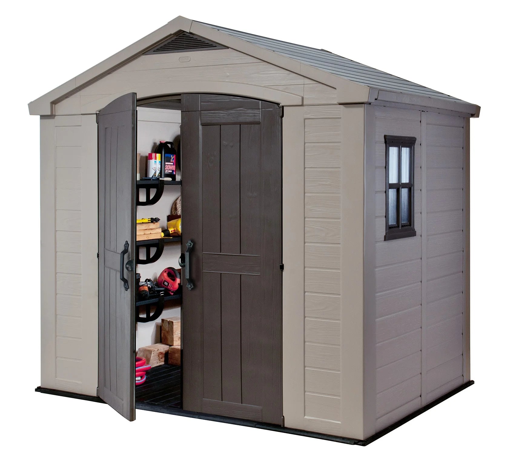 Keter Factor 8 x 11 Foot All Weather Resin Outdoor Storage Shed, Taupe