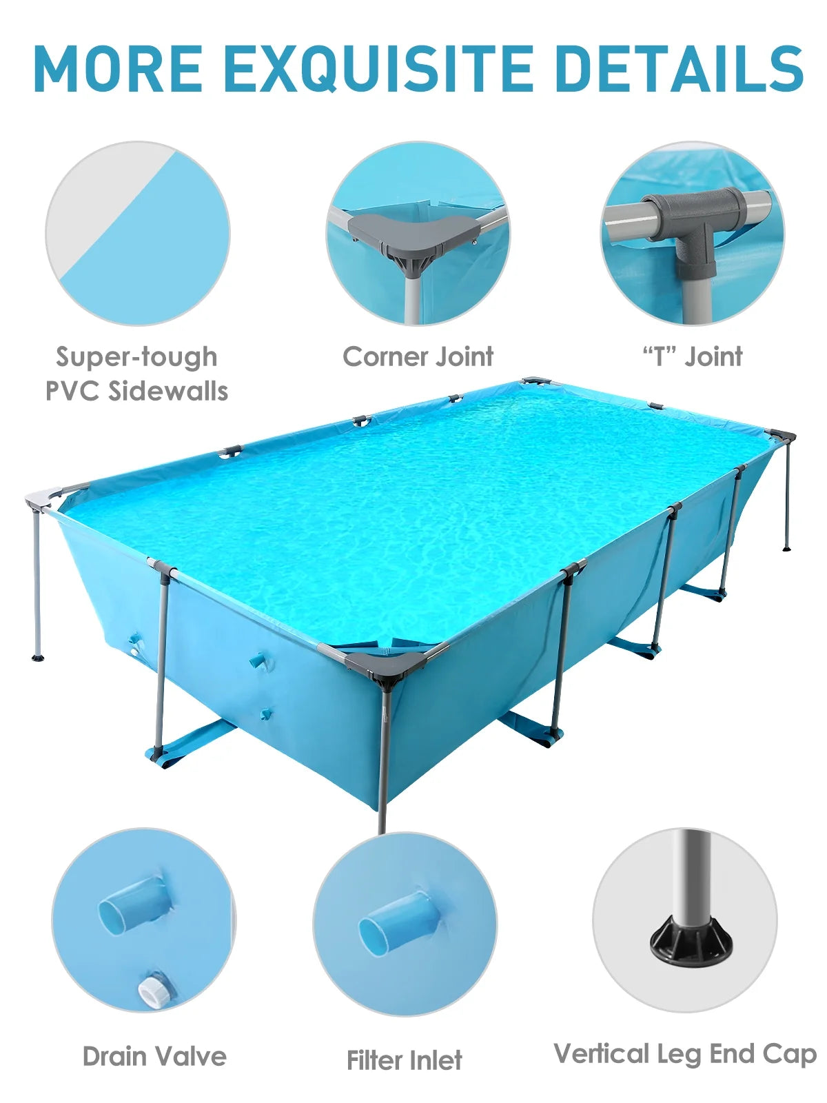 15FT Rectangular Frame Swimming Pool Metal Outdoor Backyard Above Ground Pool Family Adults Splash