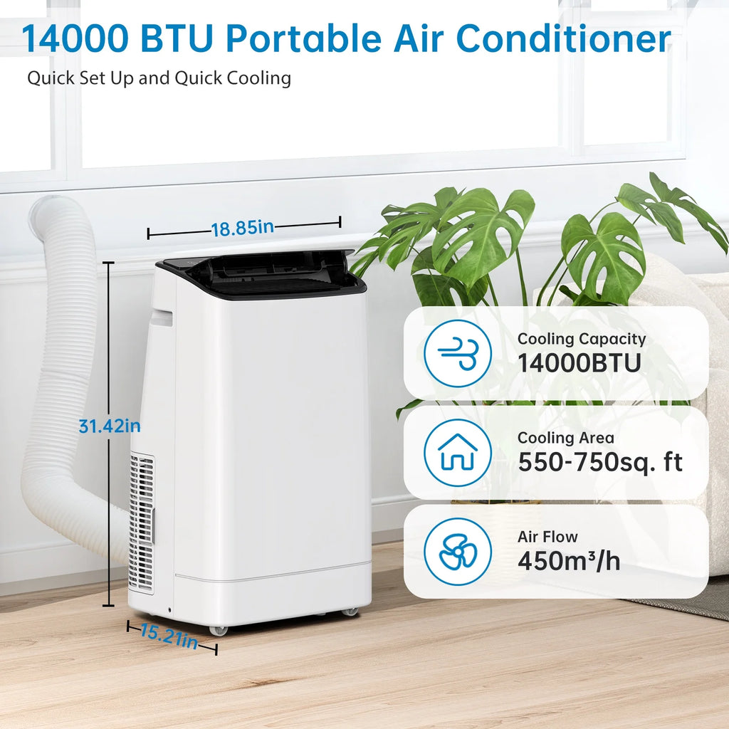 14,000 BTU Portable Air Conditioners, Quiet & Powerful Air Cooler Fan & Dehumidifier Portable AC Unit for Bedroom, Office, Boat, or Temporary Space