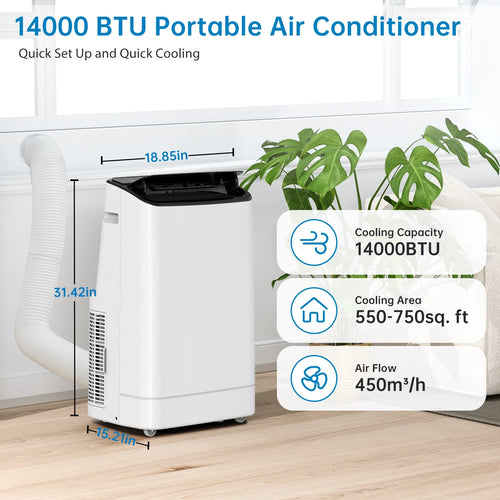 14,000 BTU Portable Air Conditioners, Quiet & Powerful Air Cooler Fan & Dehumidifier Portable AC Unit for Bedroom, Office, Boat, or Temporary Space