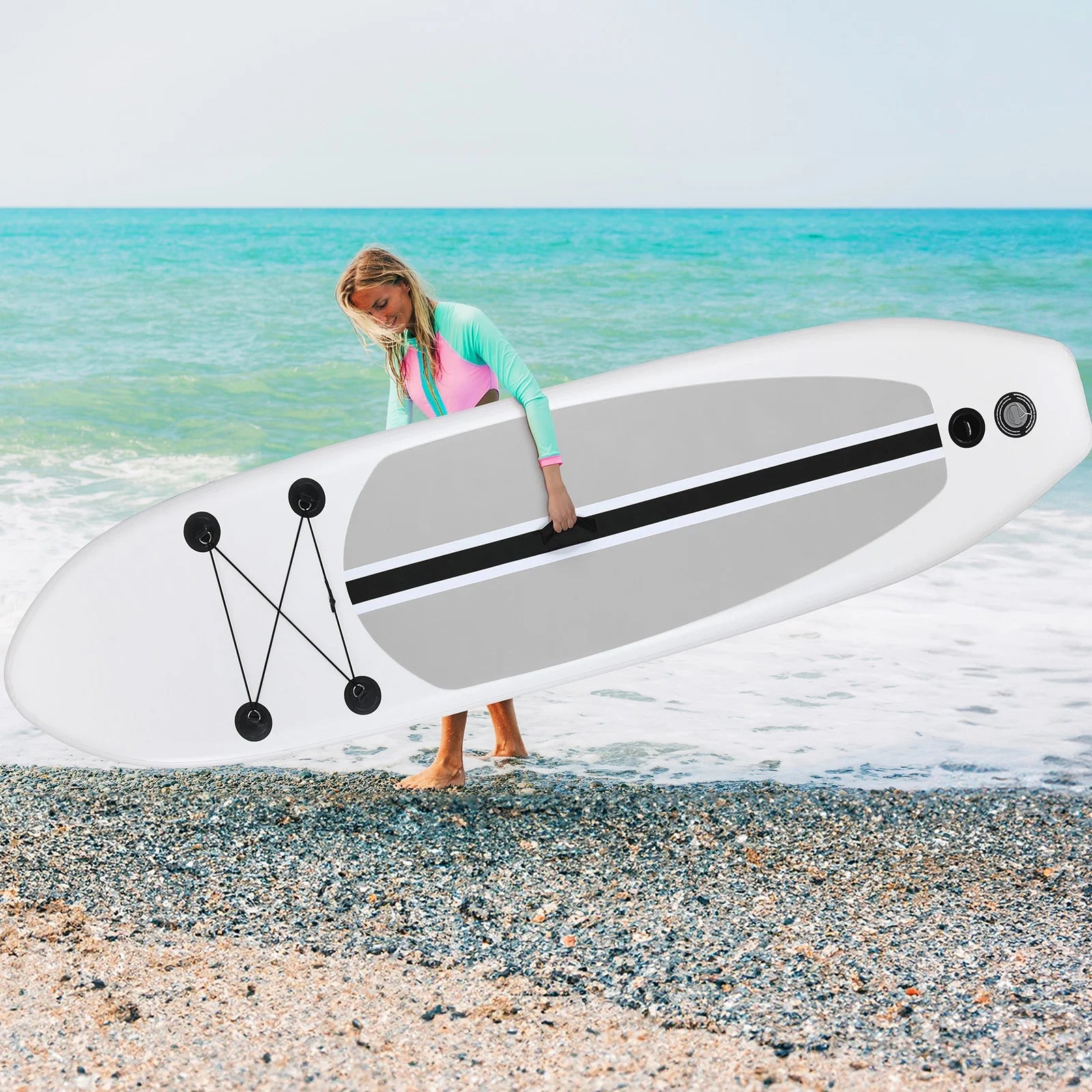 Arlopu 10' Inflatable Stand up Paddle Board SUP Surfboard with Aluminum Paddle for Adults, 6'' Thick