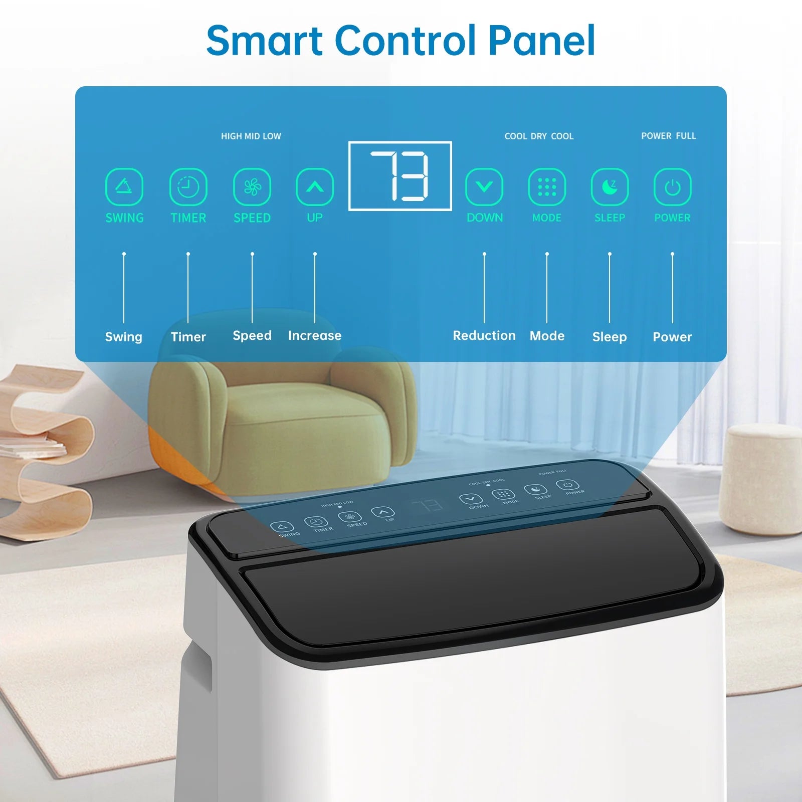 14,000 BTU Portable Air Conditioners, Quiet & Powerful Air Cooler Fan & Dehumidifier Portable AC Unit for Bedroom, Office, Boat, or Temporary Space