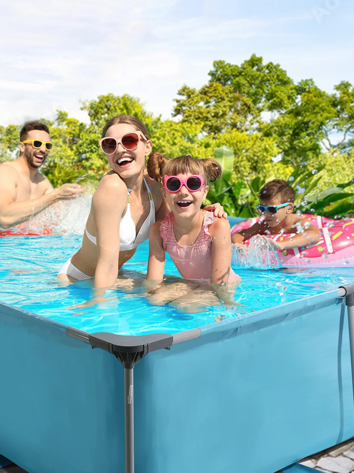 15FT Rectangular Frame Swimming Pool Metal Outdoor Backyard Above Ground Pool Family Adults Splash