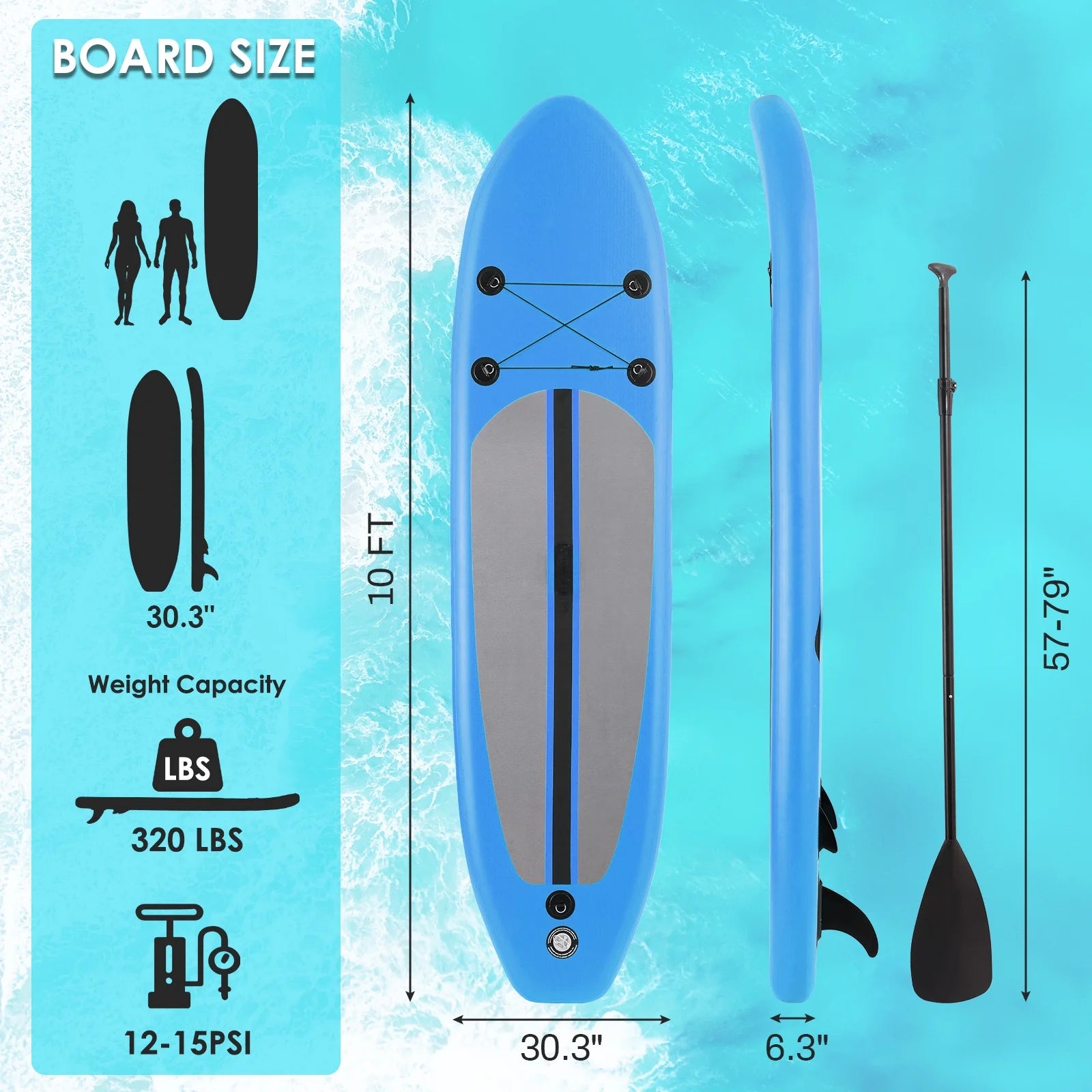 Arlopu 10' Inflatable Stand up Paddle Board SUP Surfboard with Aluminum Paddle for Adults, 6'' Thick