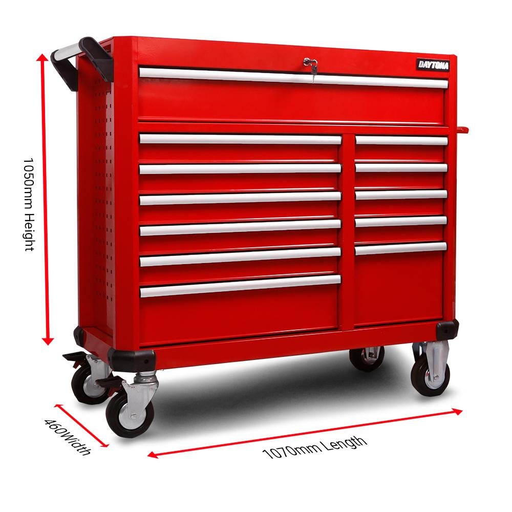 Daytona 655 Piece  Mechanical Tool Set with 43" 12 Drawer Red Roller Cabinet