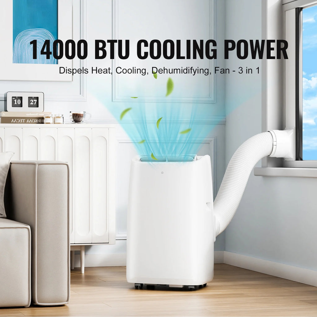 KFFKFF 14,000 BTU Mobile Air Conditioning Unit, Versatile 3-in-1 AC , Suits 550-700 Sq.Ft Spaces, Features Cooling, Dehumidifying, Fan Modes, Quiet Operation, and Comprehensive Accessories