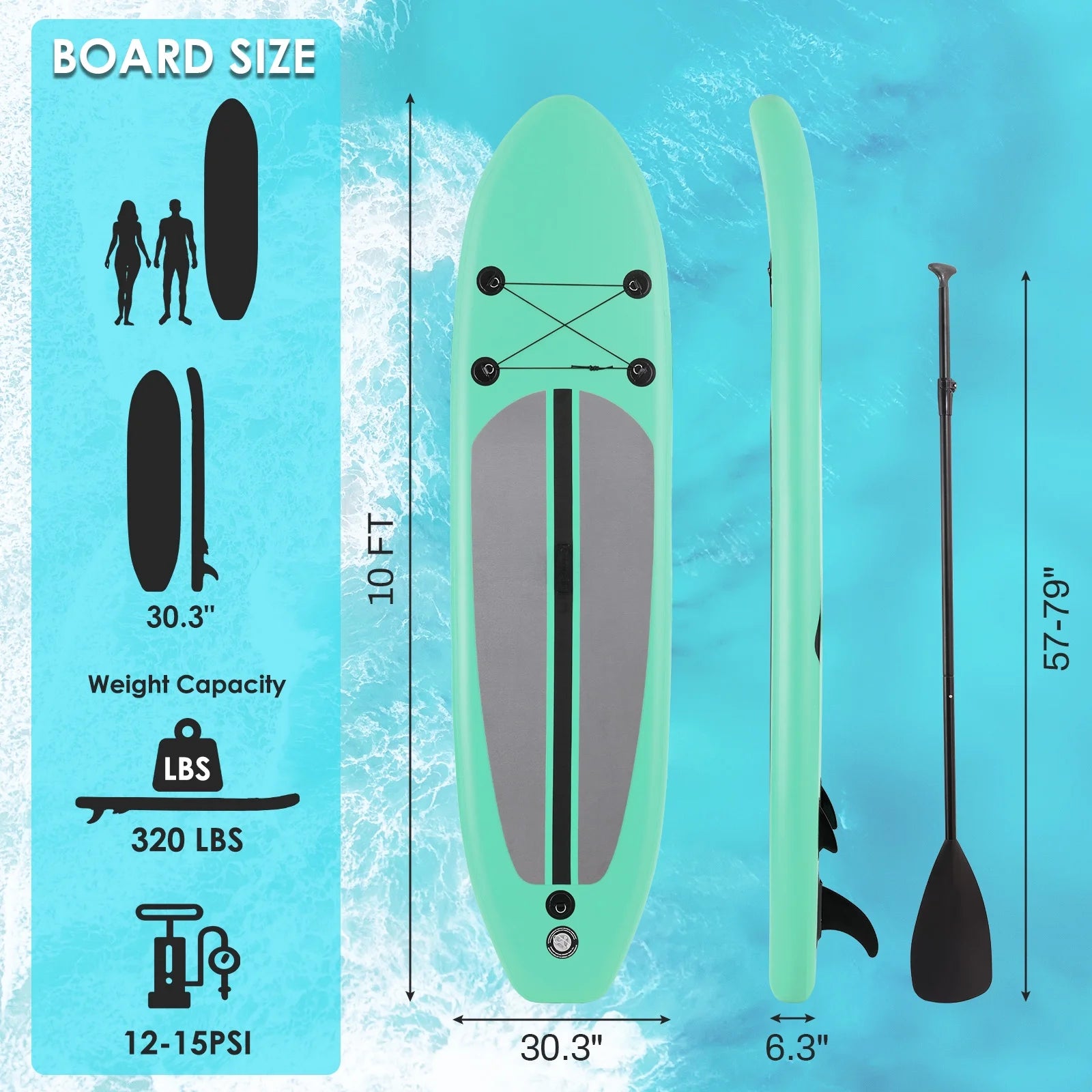 Arlopu 10' Inflatable Stand up Paddle Board SUP Surfboard with Aluminum Paddle for Adults, 6'' Thick